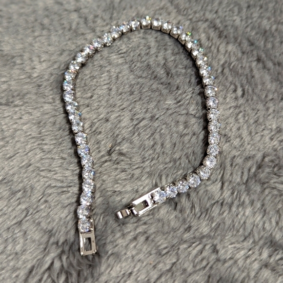 Classic CZ Tennis Bracelet set in Rhodium - 44 - 1/4 Carat Stones - Picture 7 of 9